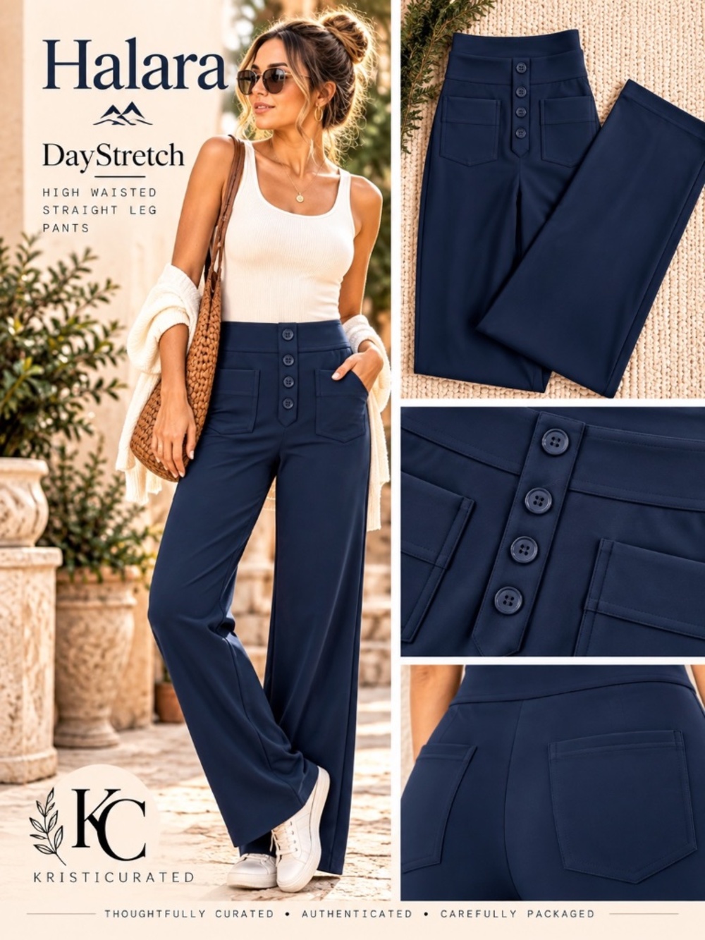 Halara DayStretch High Waisted Straight Leg Pants Midnight Blue NWOT